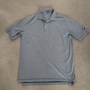 Peter Millar XL Mens Summer Comfort Polo Blue White striped Chuckwagon MHCC Logo